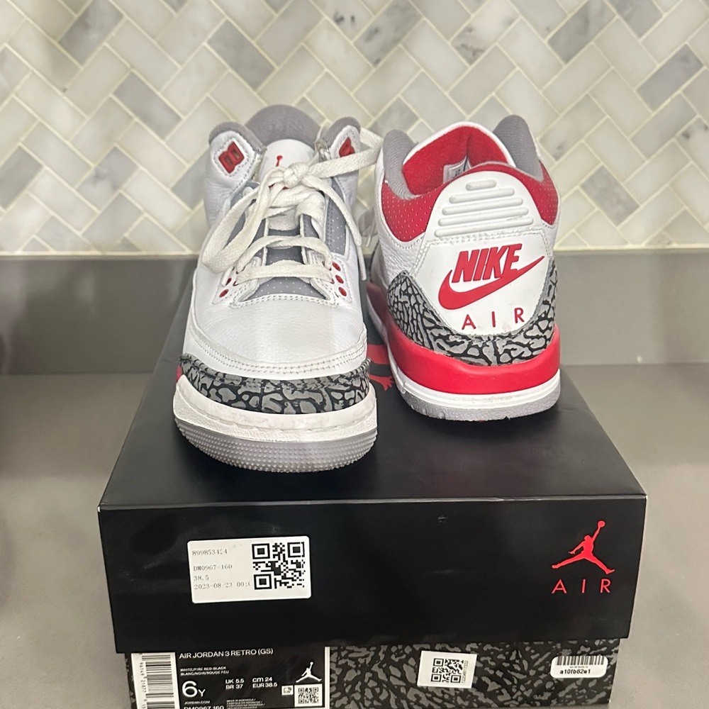 Nike Air Jordan Kids Sneakers - White, Red, and Gray Jordan 3 Fire Red